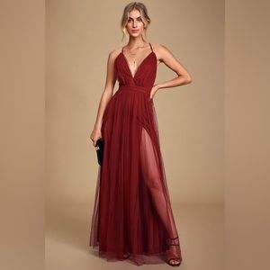 Lulu’s Rare Beauty Burgundy Backless Maxi Dress Size S